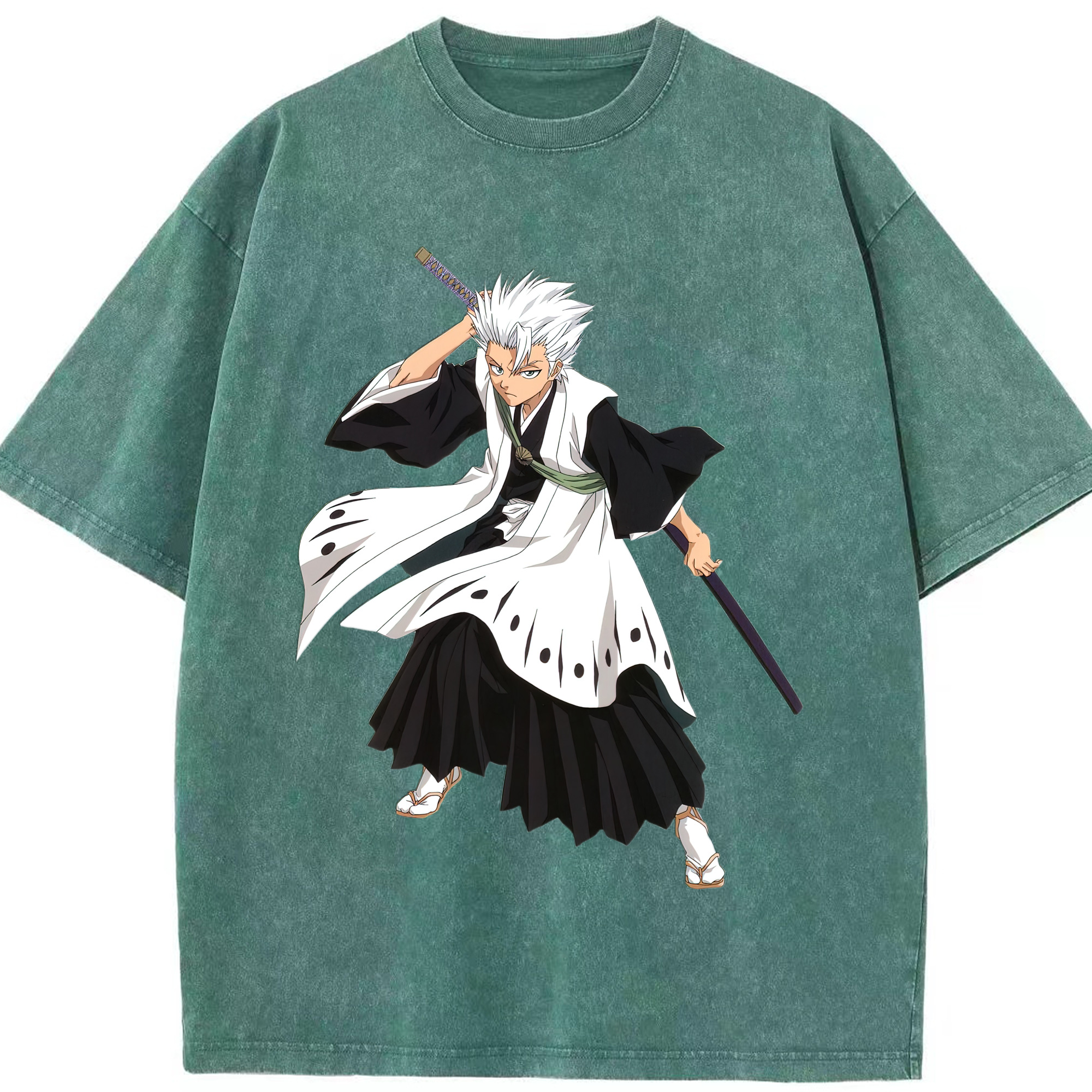 （画像用） ブリーチ 日番谷冬獅郎（ひつがや とうしろう） BLEACH Hitsugaya Toushirou 綿100% ヴィンテージ風 半袖Tシャツ（フロントプリント）